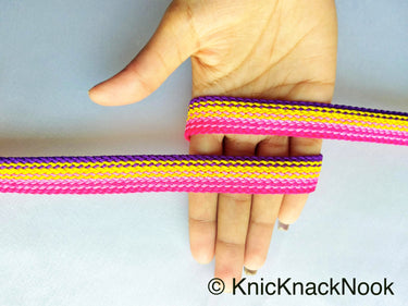 Pink, Yellow And Purple Thread Lace Trim, Basket Weave